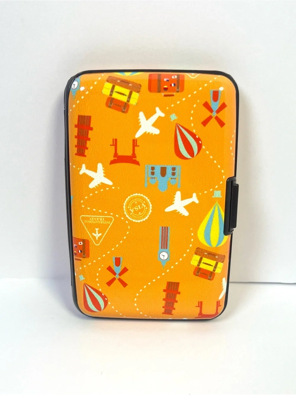 Orange Passport Holder &Metal RFID Card Holder Wallet Travel NWOT